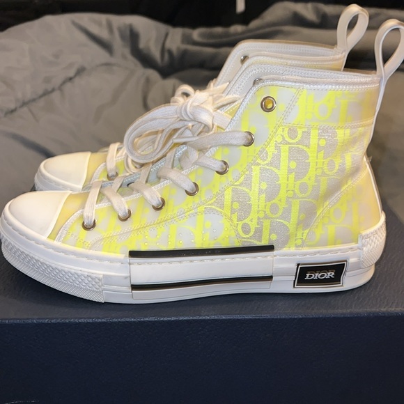 Authentic Dior B23 High Top White Yellow Oblique - Picture 3 of 7
